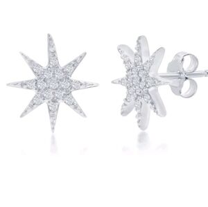 Diamond 925 Sterling Silver Star Earrings